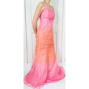Vintage Morgan and Co Gown Size 7/8 Pink Orange Ombre Glitter Lace Up Back Y2K